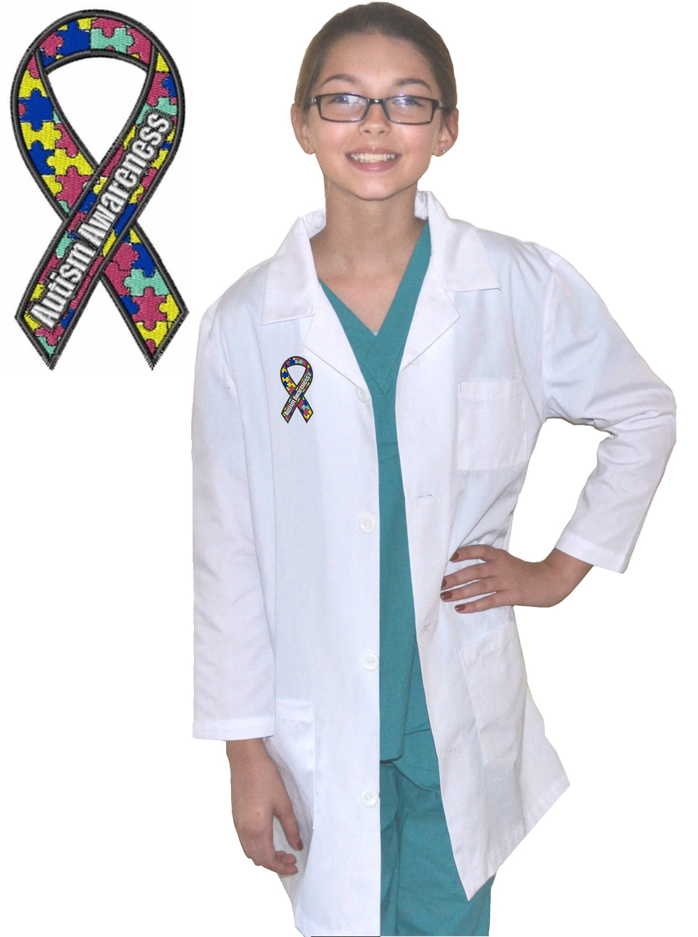 Kids Lab Coat with Autism Awareness Ribbon Embroidery Design