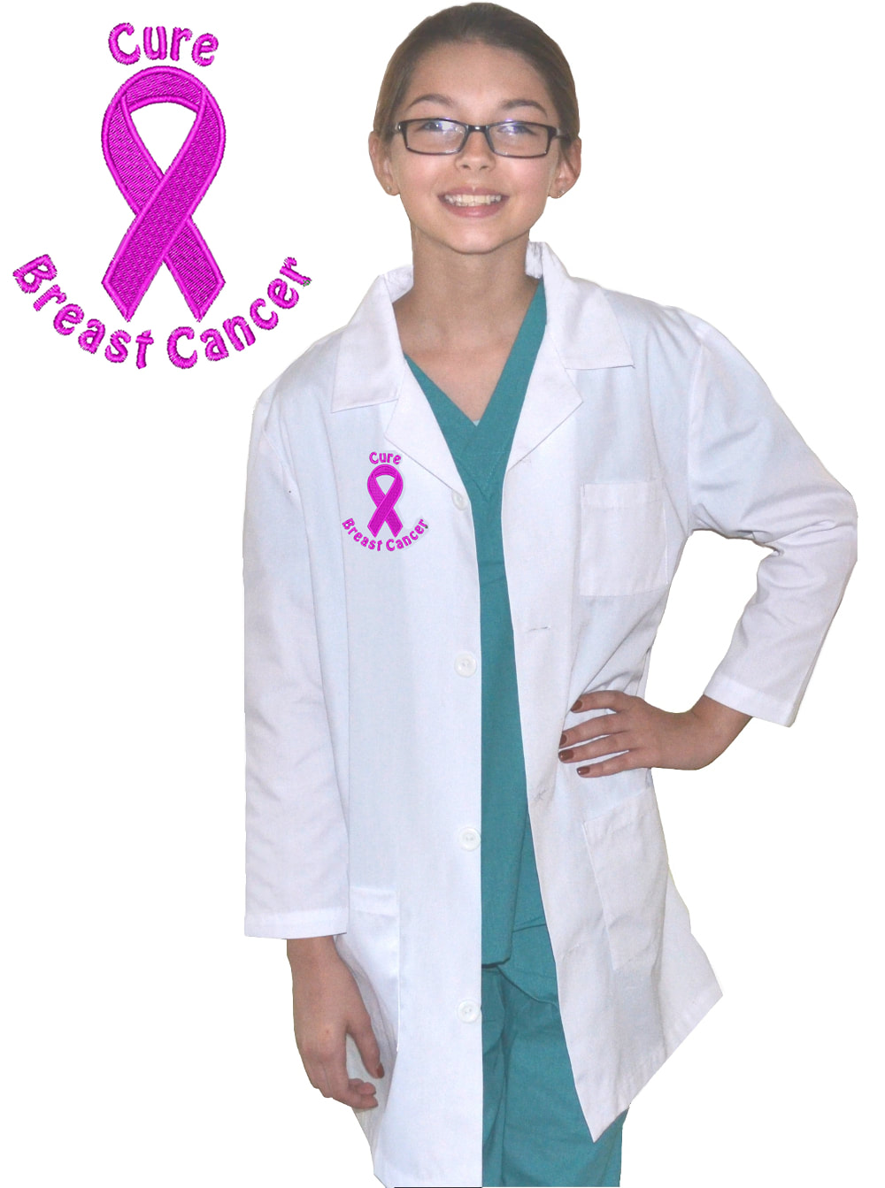 Kids Lab Coat with Cure Breast Cancer Pink Ribbon Embroidery Design