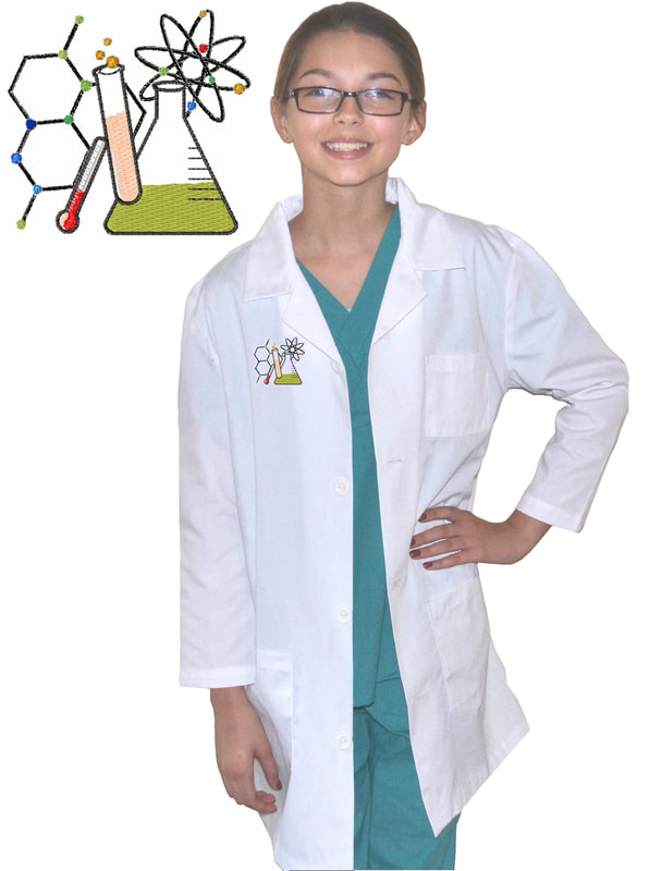 Kids Chemistry Lab Coat with Flask and Test Tubes Embroidery Design