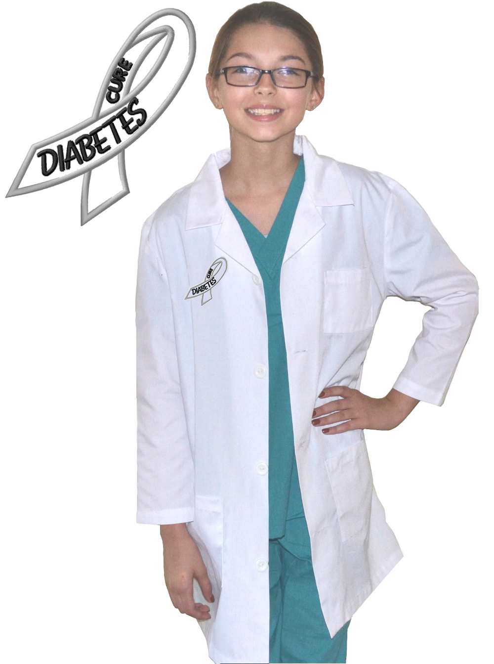 Kids Lab Coat with Cure Diabetes Ribbon Embroidery Design