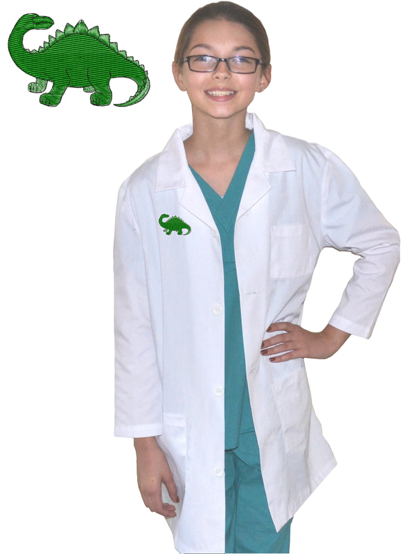 Kids Paleontologist Lab Coat with Brontosaurus Dinosaur Embroidery Design