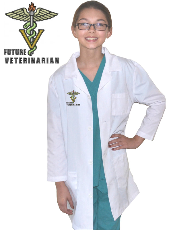 Kids Veterinarian Lab Coat with Caduceus Embroidery Design