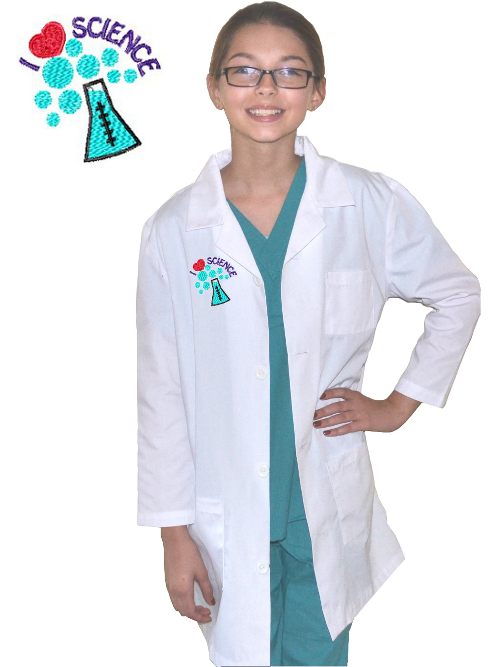 Kids Science Lab Coat with I Love Science Embroidery Design