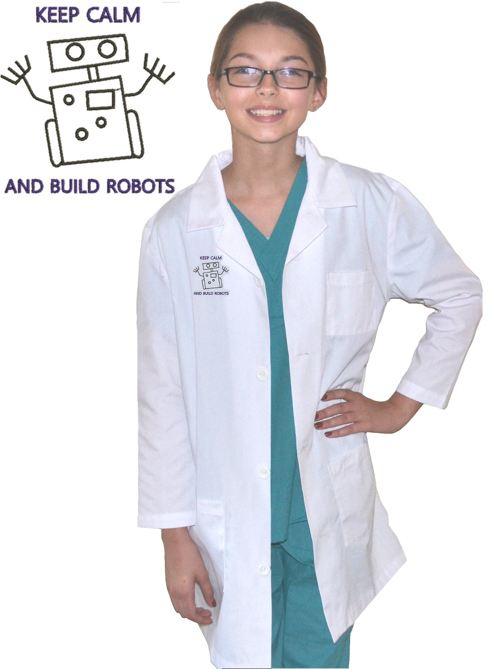 Kids Robotics Lab Coat with Keep Calm and Build Robots Embroidery Design