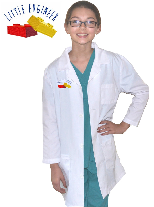 Kids Engineer Lab Coat with Building Blocks Embroidery Design