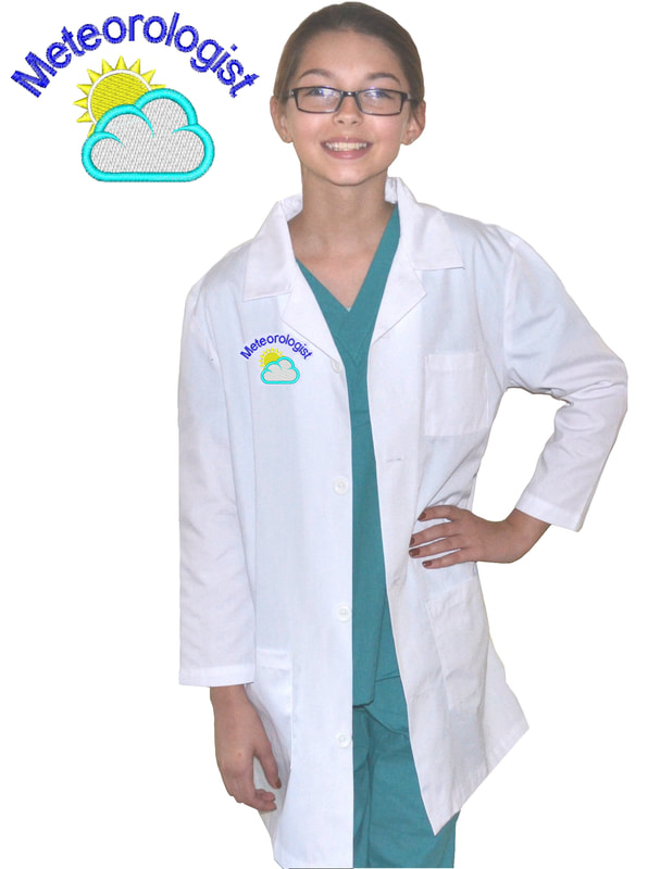 Kids Meteorologist Lab Coat with Sun and Cloud Embroidery Design