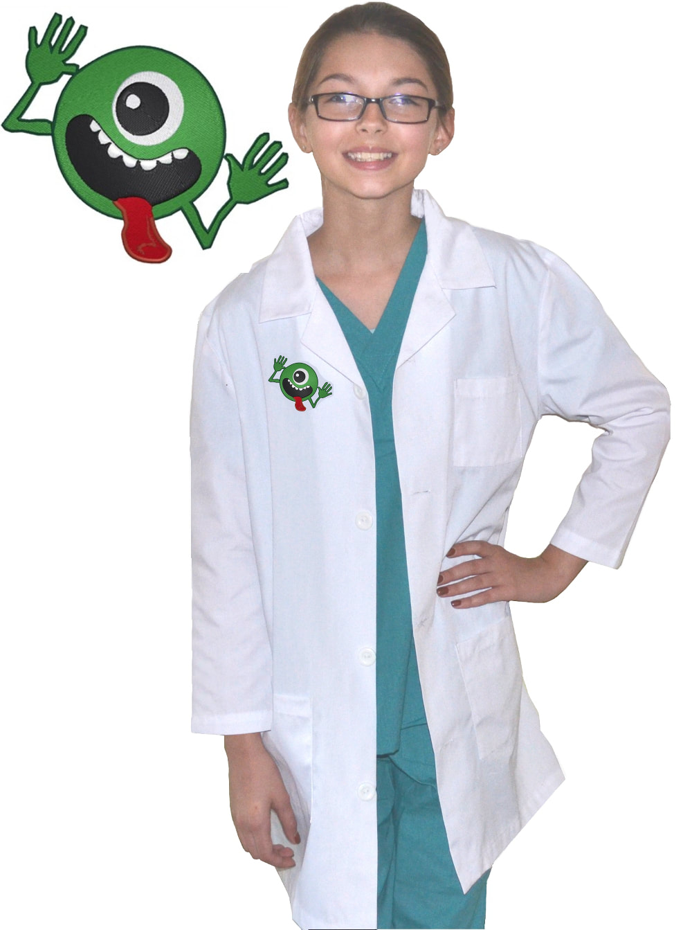 Kids Lab Coat with Smiley Monster Embroidery Design