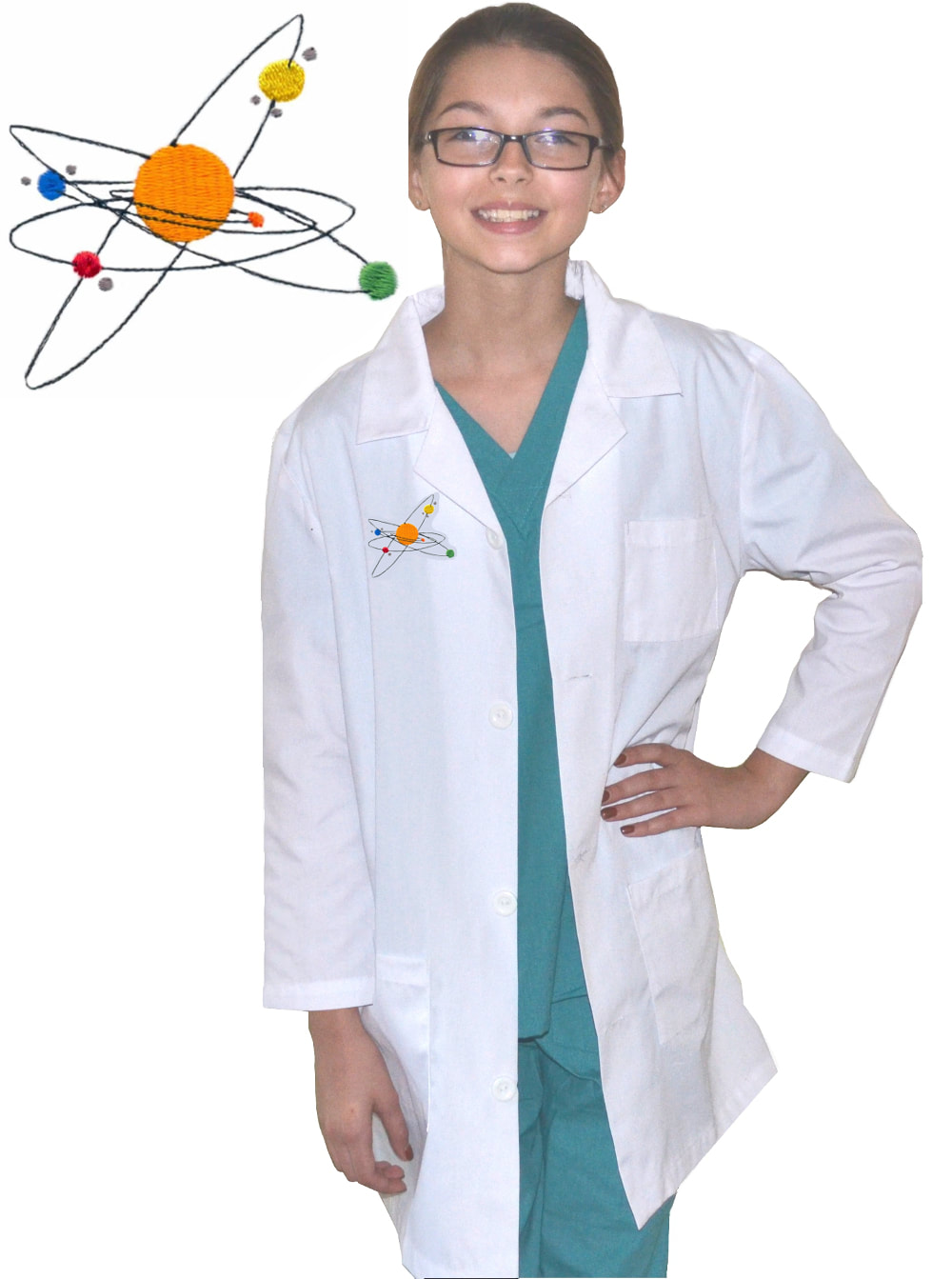 Kids Science Lab Coat with Solar System Planets Embroidery Design