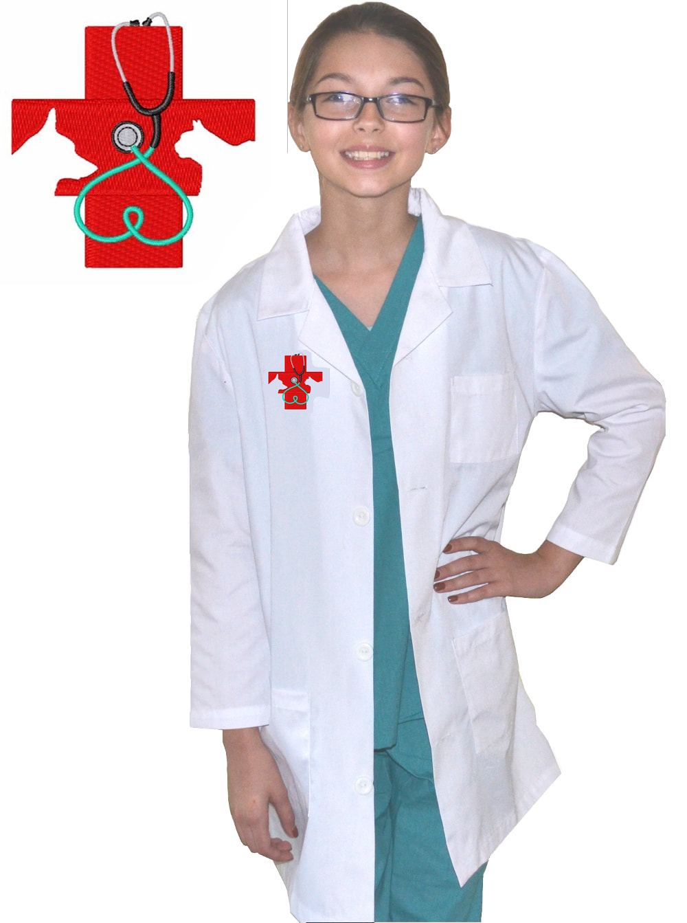 Kids Veterinarian Lab Coat with Red Cross Embroidery Design